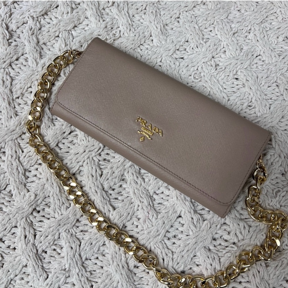 ❌SOLD Prada Tan Gold Wallet with Chain
